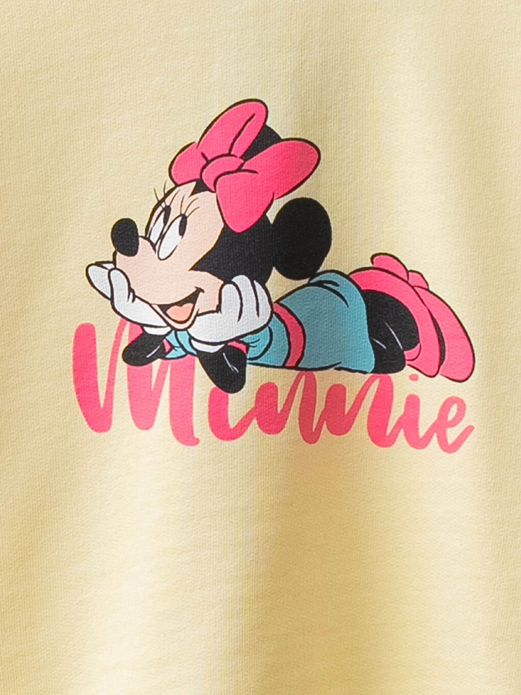 Sarı Bisiklet Yaka Uzun Kollu Minnie Mouse Baskılı Pamuklu Kız Bebek Sweatshirt-2