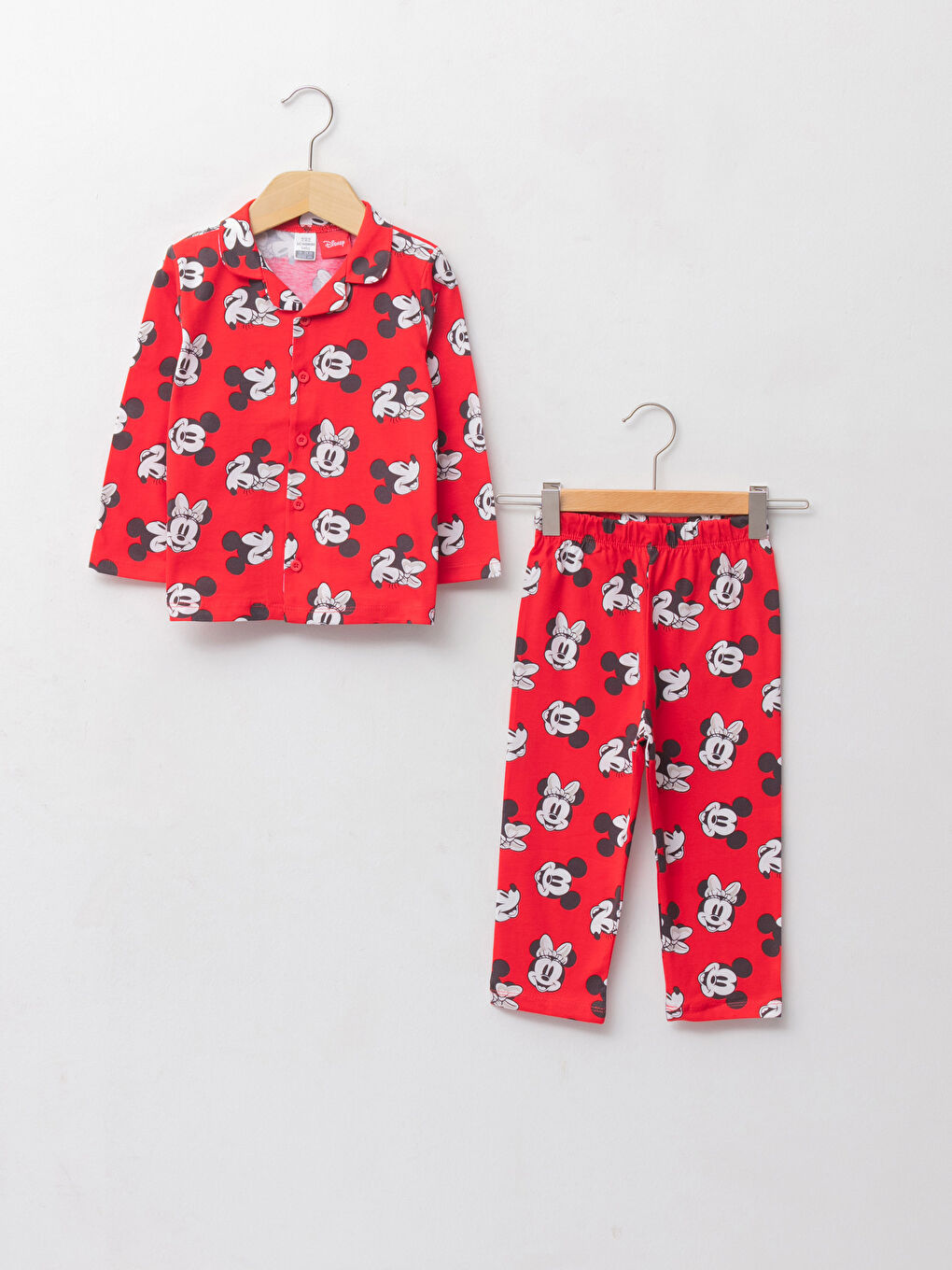 Polo Yaka Uzun Kollu Minnie Mouse Baskılı Kız Bebek Pijama Takımı