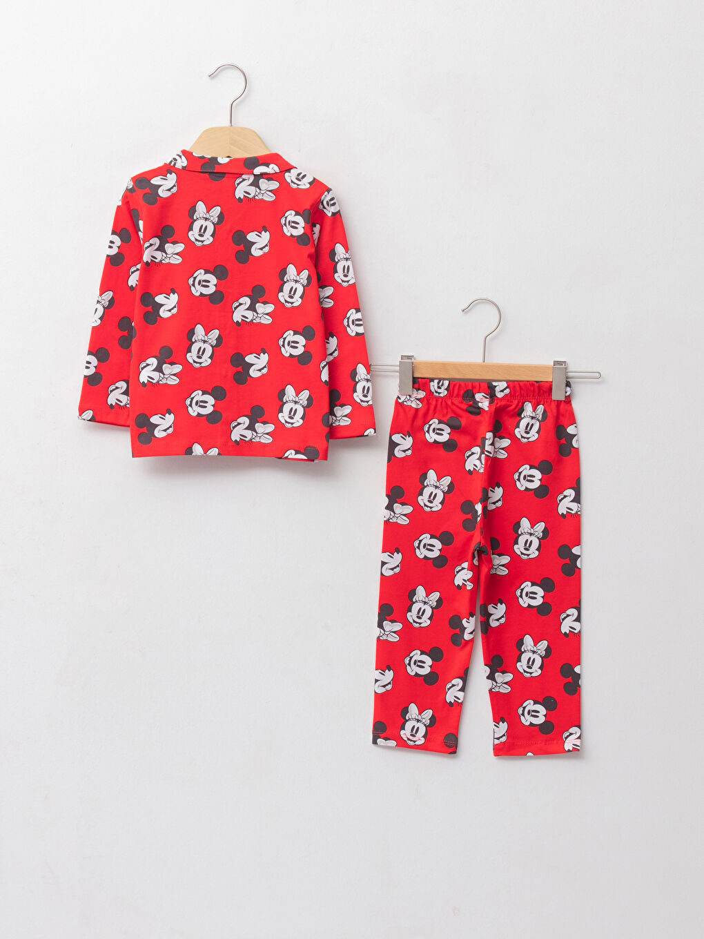 Polo Yaka Uzun Kollu Minnie Mouse Baskılı Kız Bebek Pijama Takımı-1