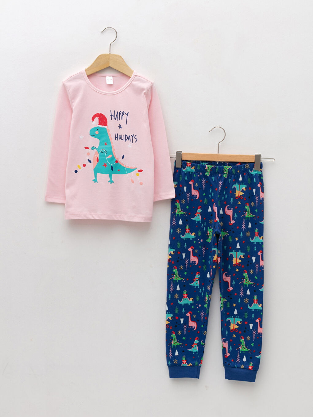 Pembe Bisiklet Yaka Baskılı Uzun Kollu Kız Çocuk Pijama Takımı