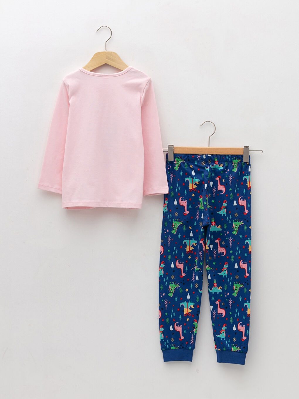 Pembe Bisiklet Yaka Baskılı Uzun Kollu Kız Çocuk Pijama Takımı-1