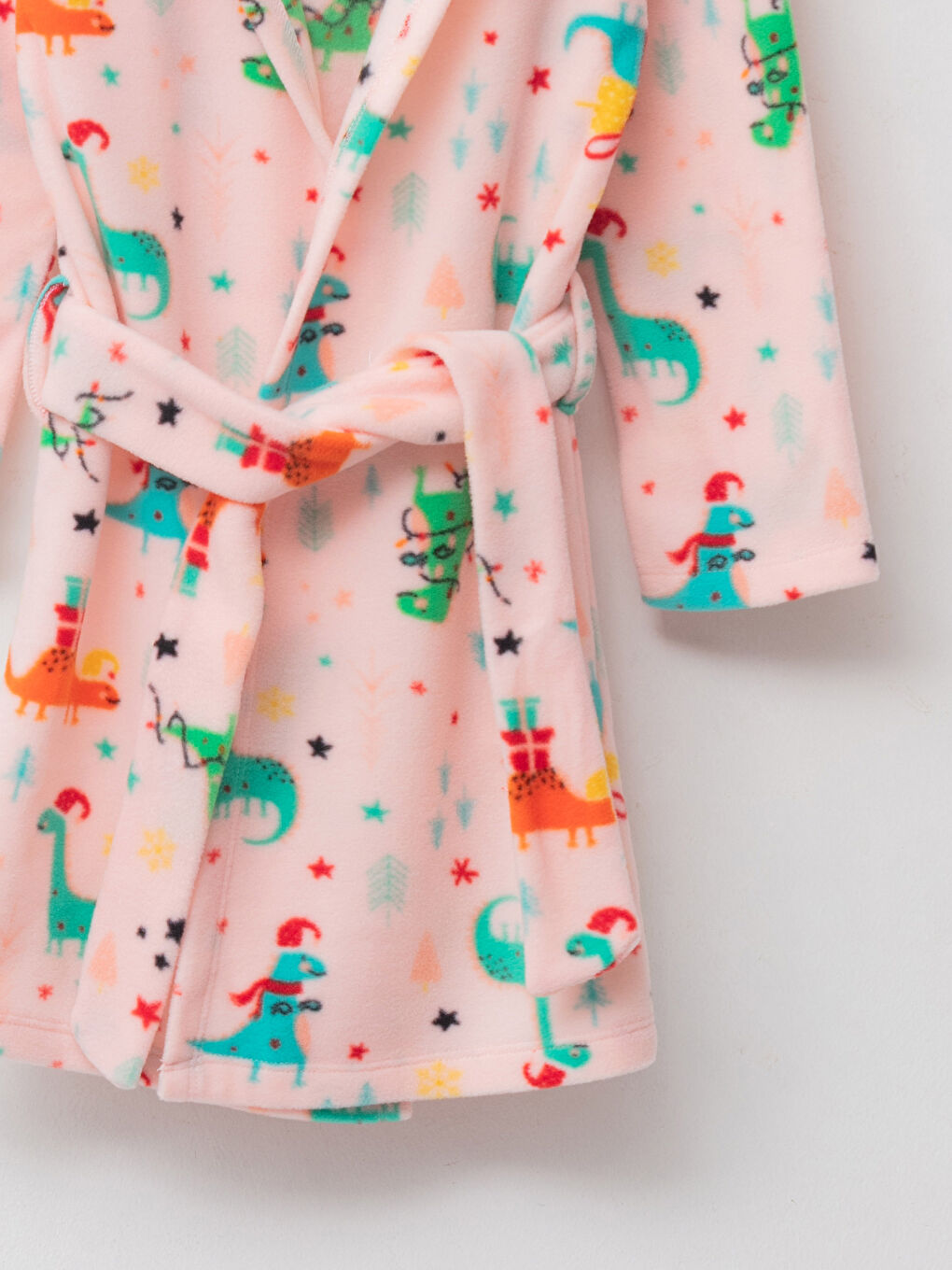 Pembe Kapüşonlu Desenli Uzun Kollu Polar Kız Çocuk Sabahlık-6