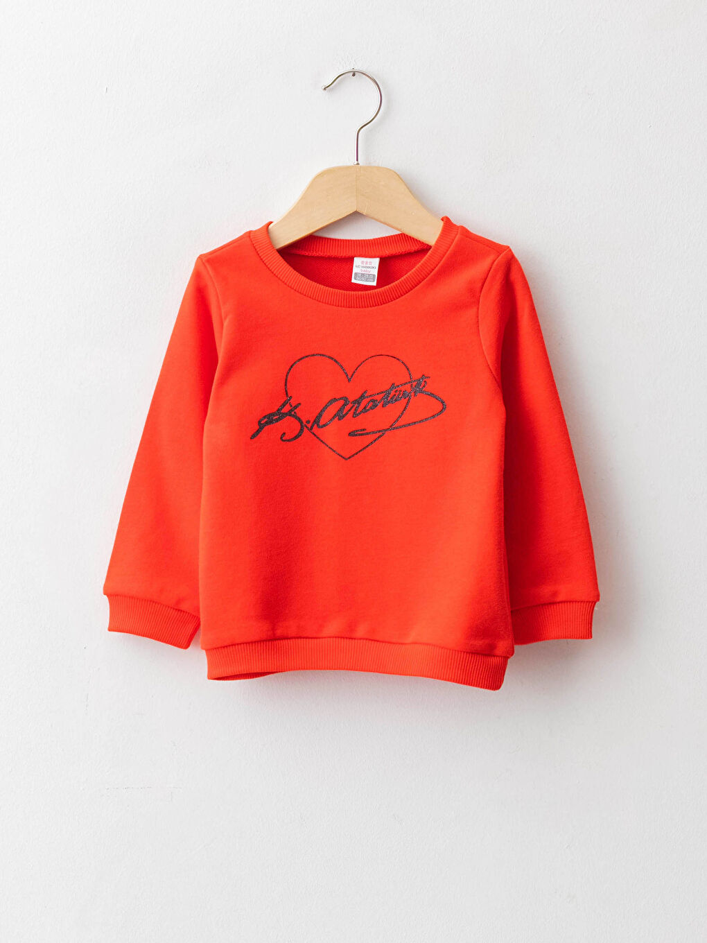 Kırmızı Bisiklet Yaka Uzun Kollu Atatürk İmza Baskılı Kız Bebek Sweatshirt