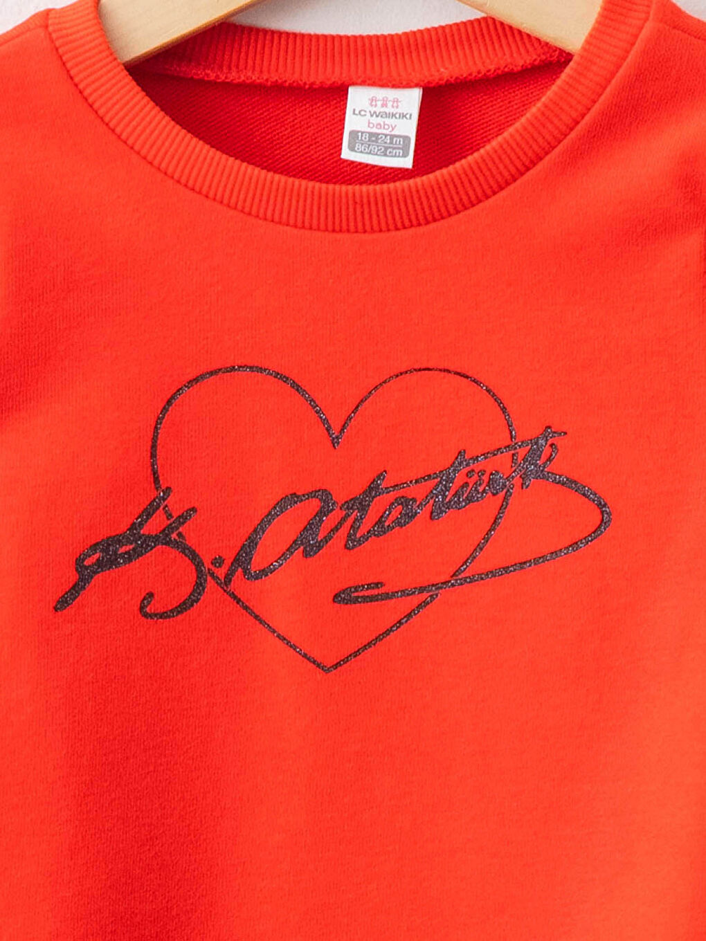 Kırmızı Bisiklet Yaka Uzun Kollu Atatürk İmza Baskılı Kız Bebek Sweatshirt-2