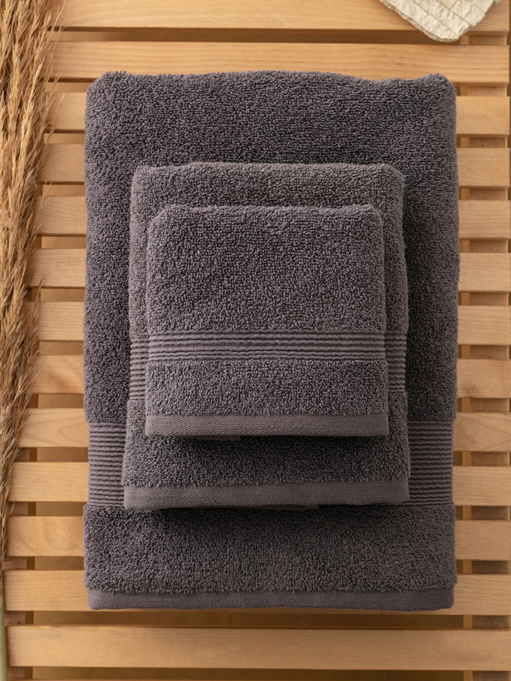 Antrasit Düz Bukle Banyo Havlusu 3'lü-1