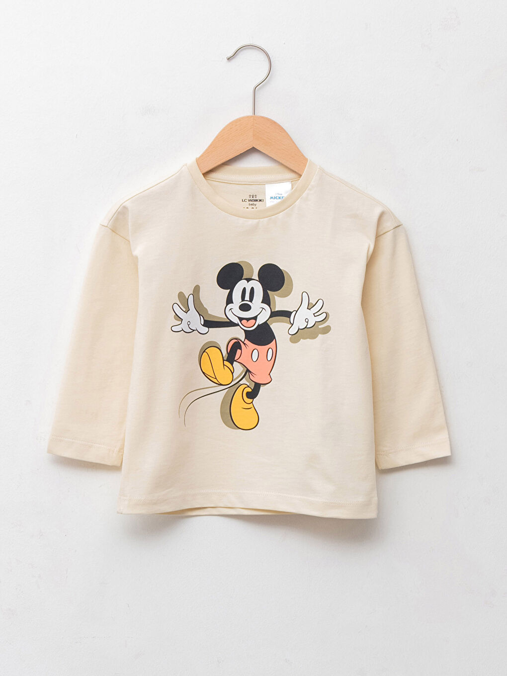 تيشيرت ياقة دائرية كم طويل مطبوع ميكي ماوس للأولاد الرضع