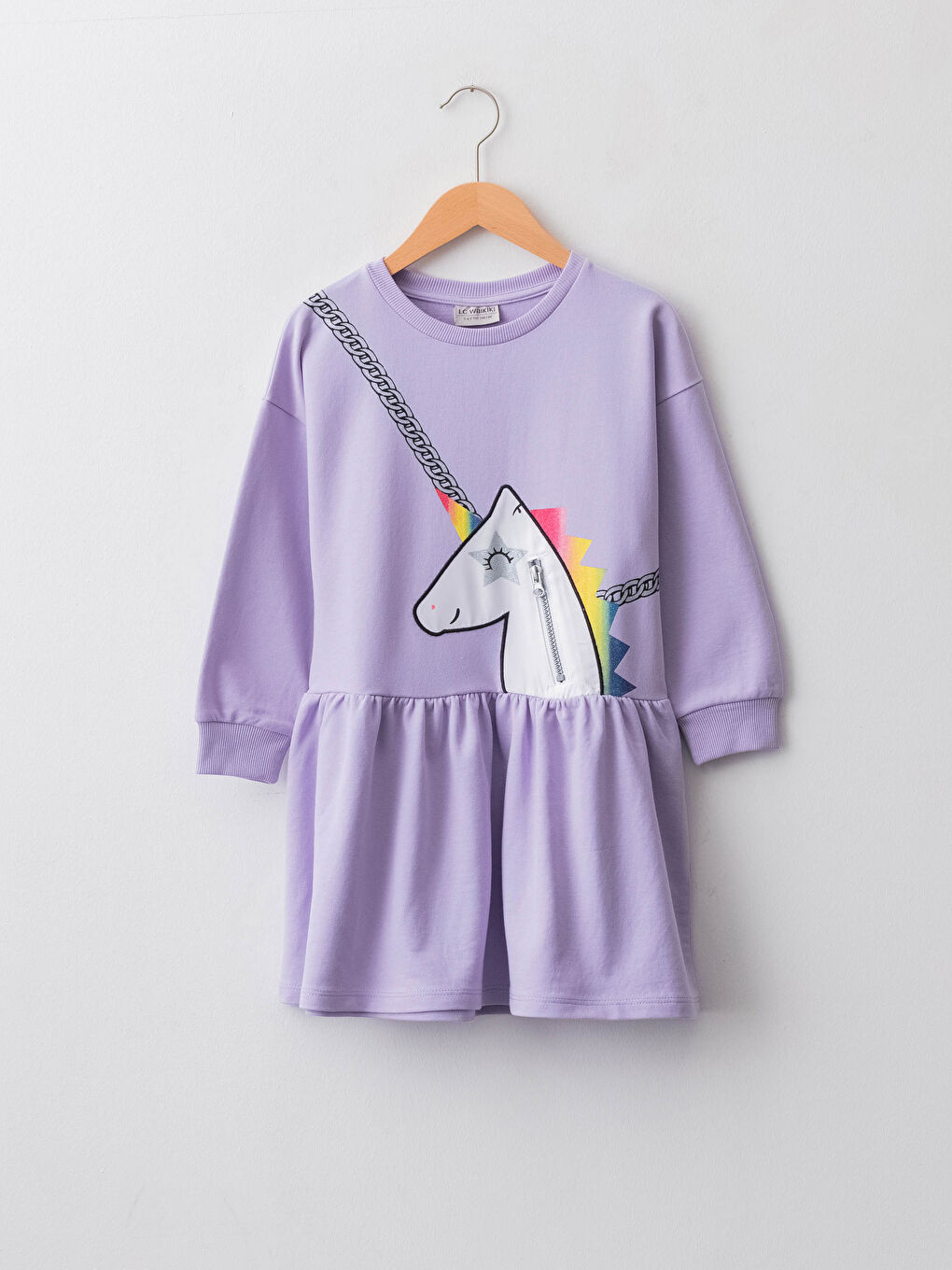 فستان للبنات برقبة دائرية وكم طويل ومطبوع