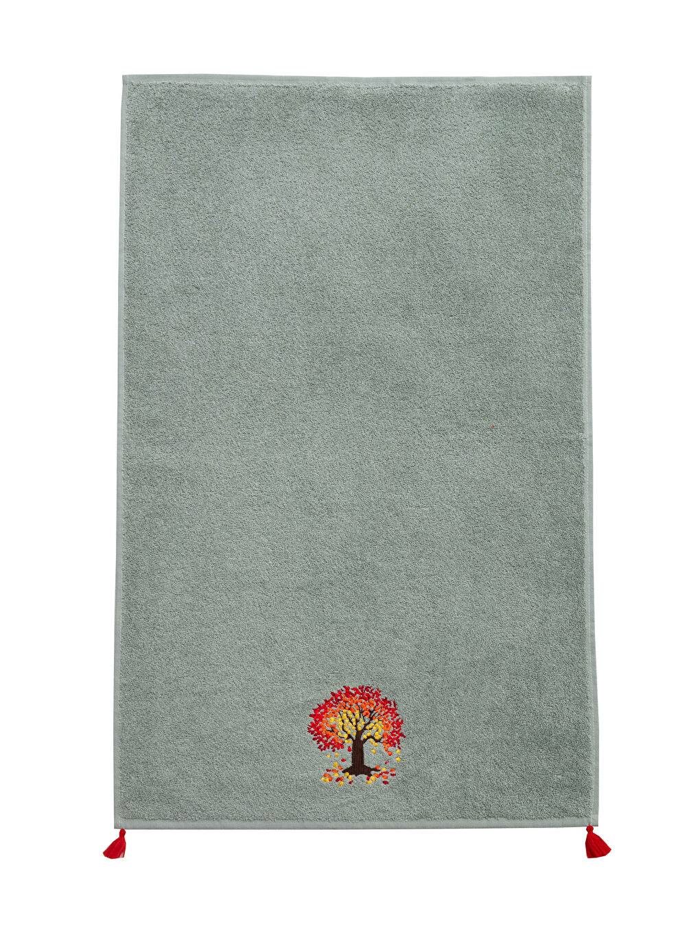 Haki Nakış Detaylı Püskül Yüz Havlusu 50x80 cm-2