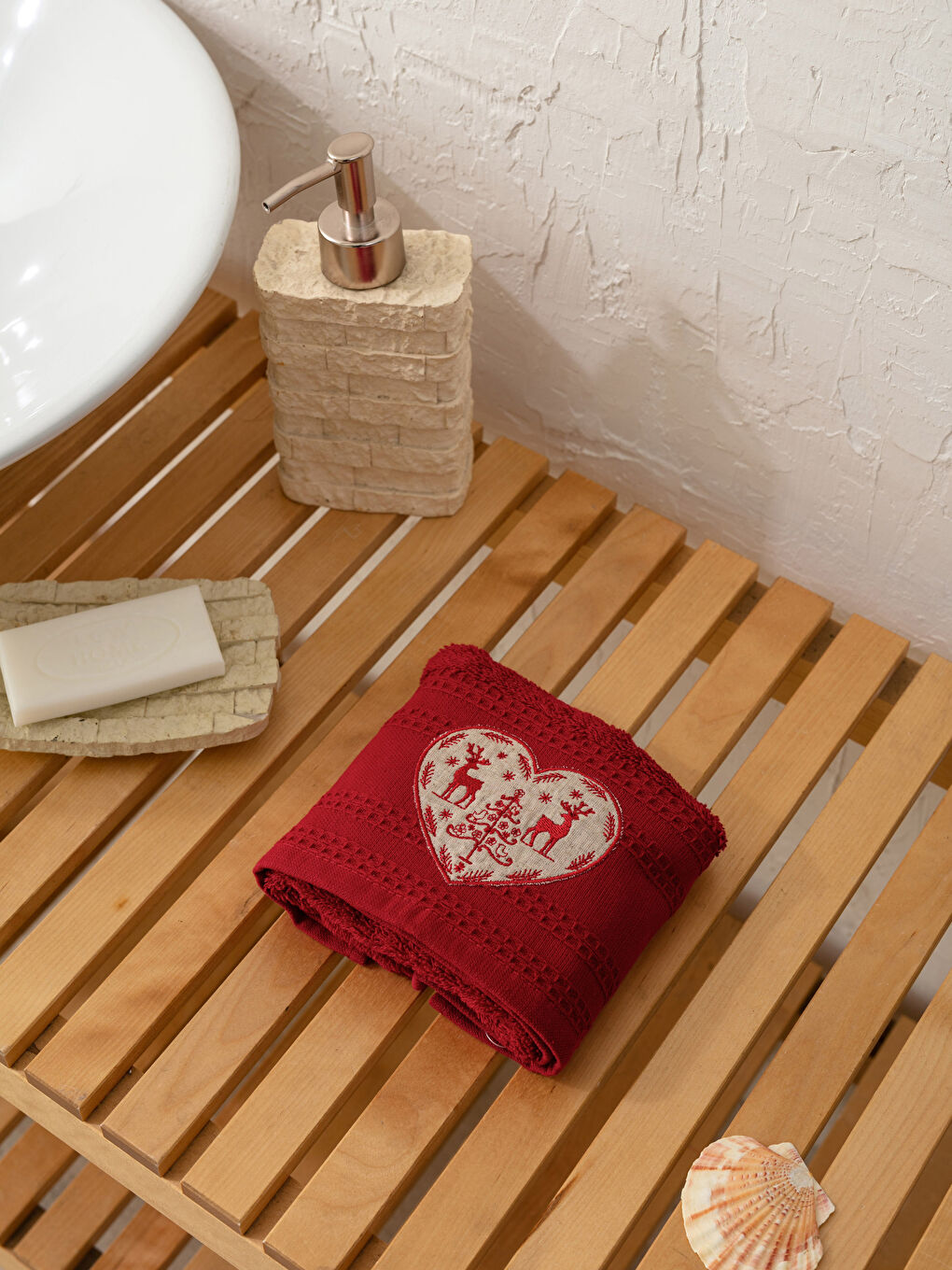 New Year Themed Embroidery Detailed Boucle Hand Towel 30x50 Cm