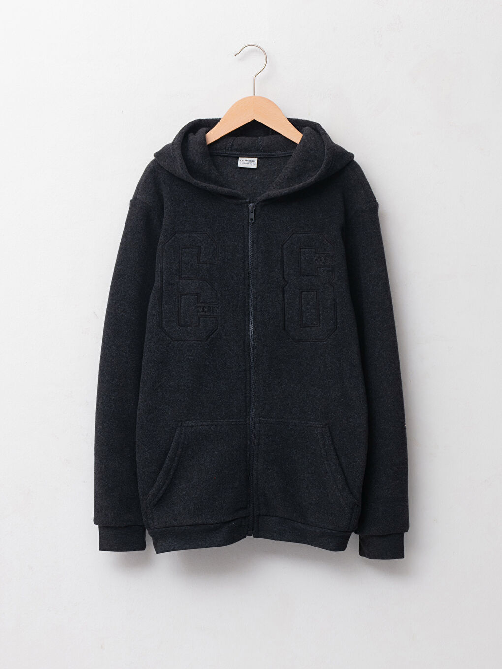 LCW Kids Hooded Embroidery Detailed Long Sleeve Fleece Boys Zippered Sweatshirt -W1CN64Z4-DW2