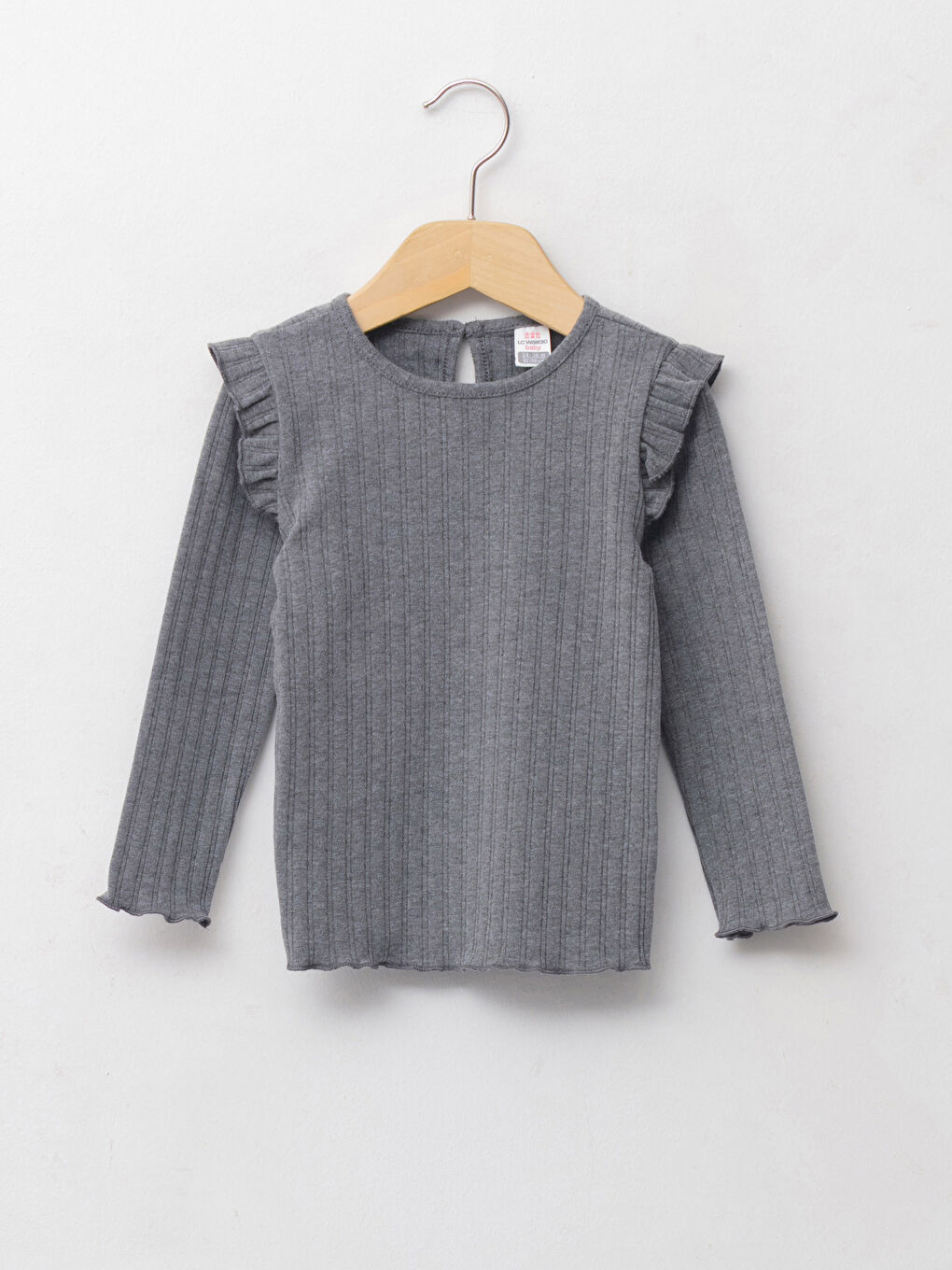 Antrasit Bisiklet Yaka Uzun Kol Basic Kız Bebek Tişört