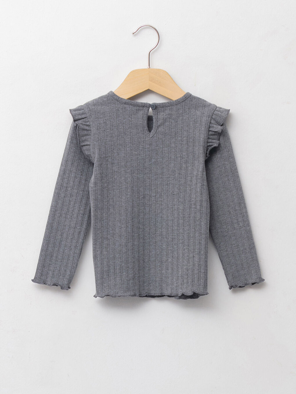 Antrasit Bisiklet Yaka Uzun Kol Basic Kız Bebek Tişört-1