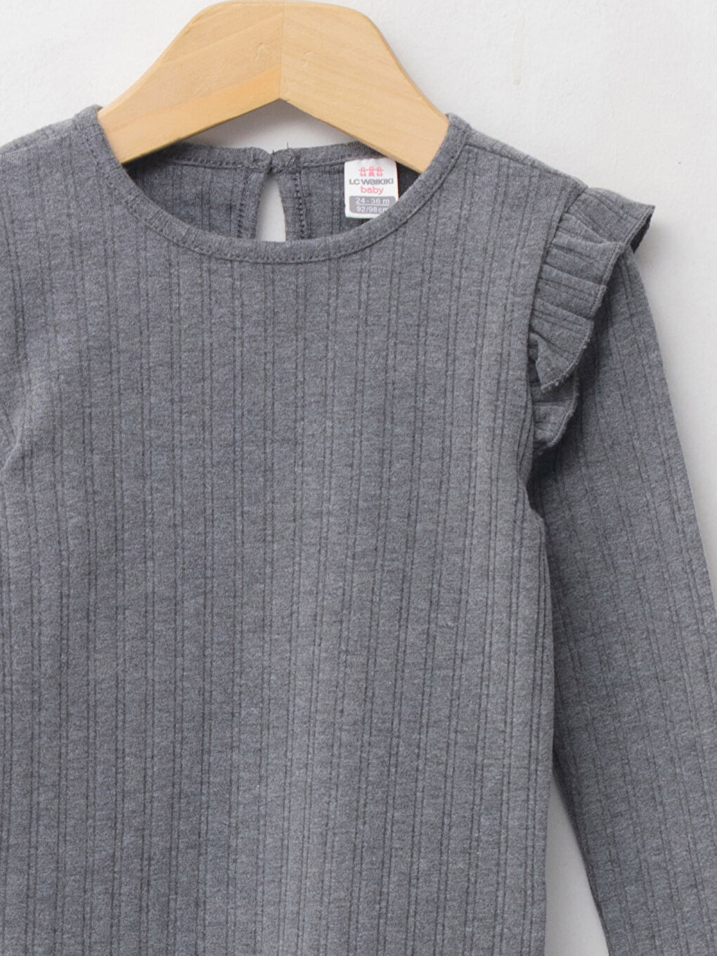 Antrasit Bisiklet Yaka Uzun Kol Basic Kız Bebek Tişört-2