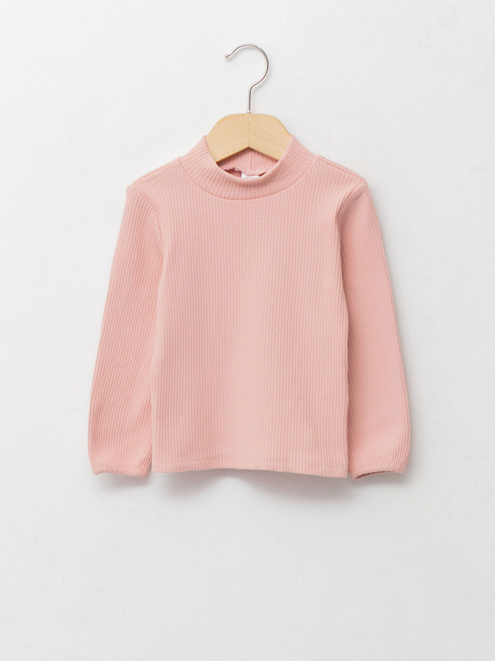 Pembe Yarım Balıkçı Yaka Uzun Kollu Basic Kız Bebek Tişört