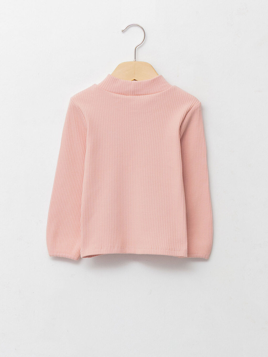 Pembe Yarım Balıkçı Yaka Uzun Kollu Basic Kız Bebek Tişört-1