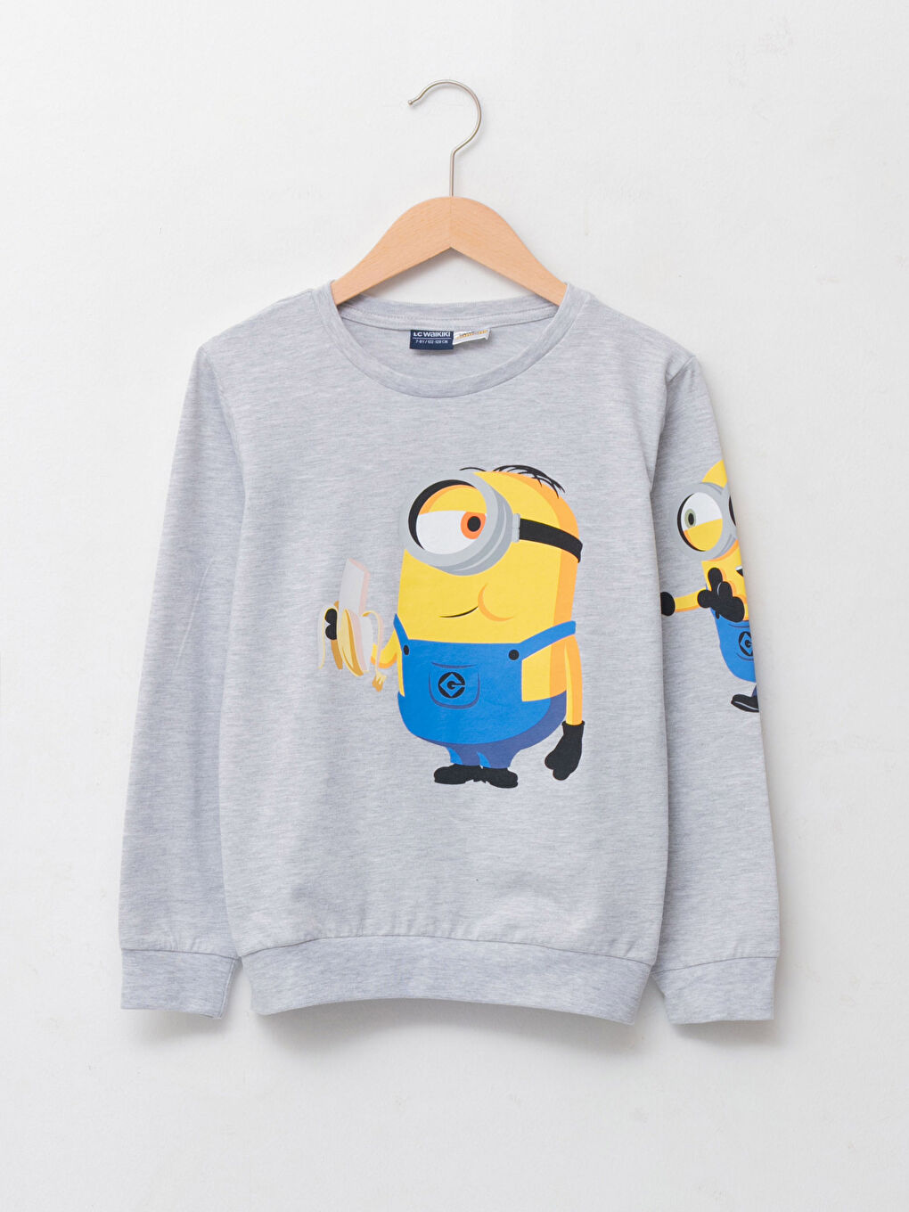 Gri Bisiklet Yaka Minions Baskılı Uzun Kollu Erkek Çocuk Tişört