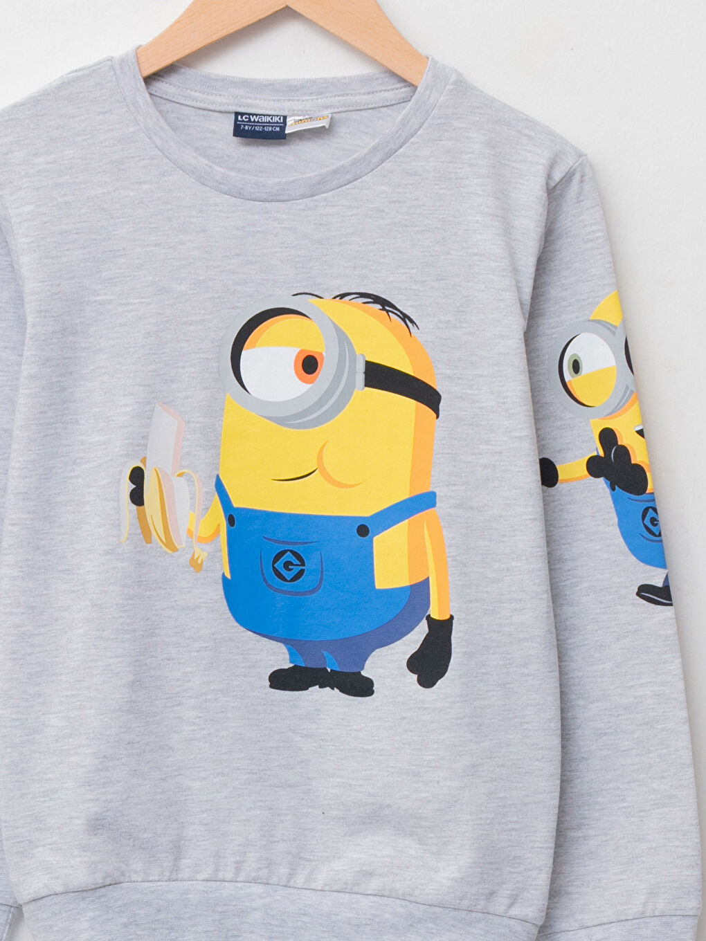 Gri Bisiklet Yaka Minions Baskılı Uzun Kollu Erkek Çocuk Tişört-2