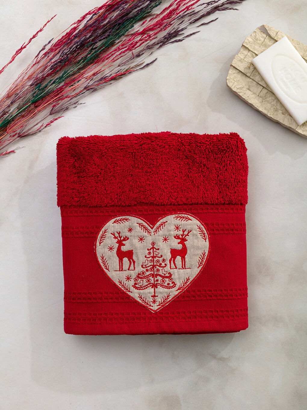 LCW HOME New Year Themed Embroidery Detailed Boucle Face Towel 50x80 Cm -W1CP59Z8-CSG