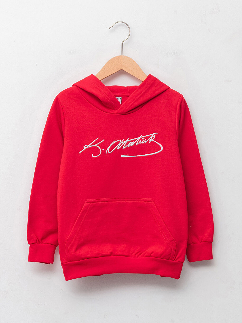 Kırmızı Kapüşonlu Atatürk İmza Baskılı Uzun Kollu Erkek Çocuk Sweatshirt