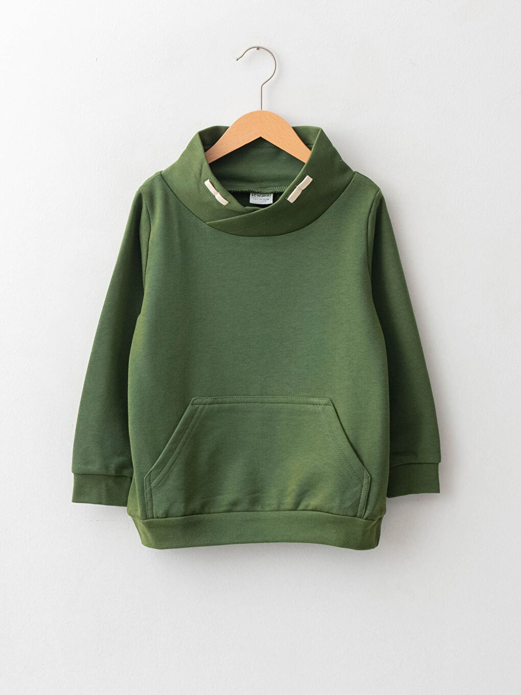 Yeşil Dik Yaka Basic Uzun Kollu Erkek Çocuk Sweatshirt