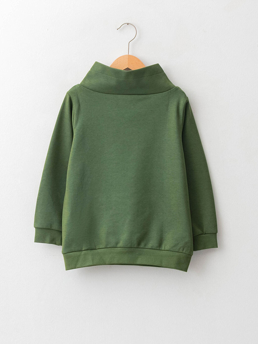Yeşil Dik Yaka Basic Uzun Kollu Erkek Çocuk Sweatshirt-1