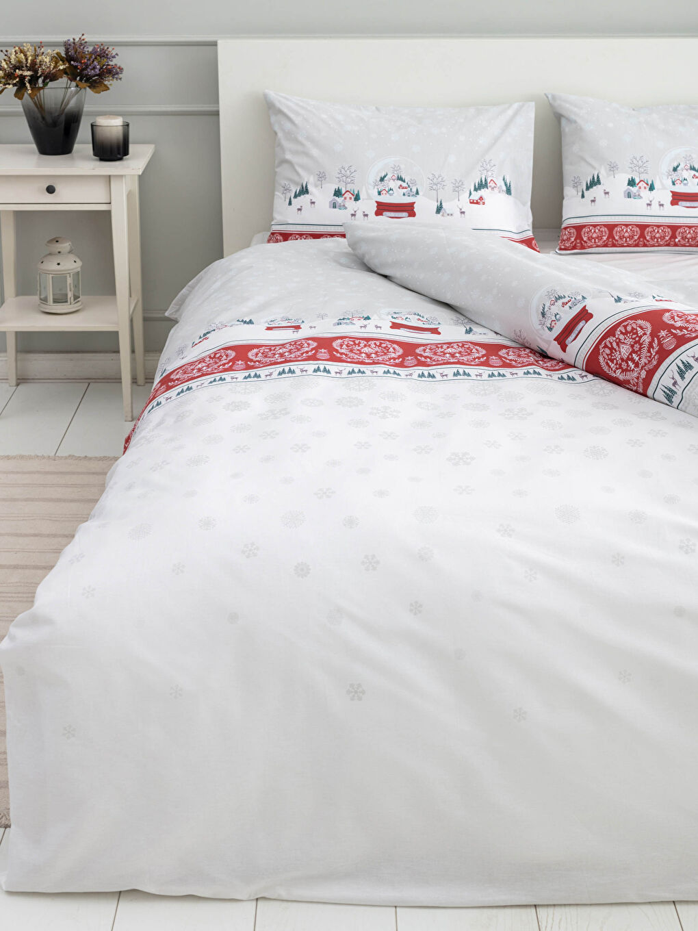 Housse de couette et taies d'oreiller tissées imprimées à thème de Noël