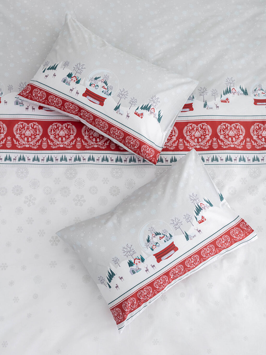 Housse de couette et taies d'oreiller tissées imprimées à thème de Noël-1