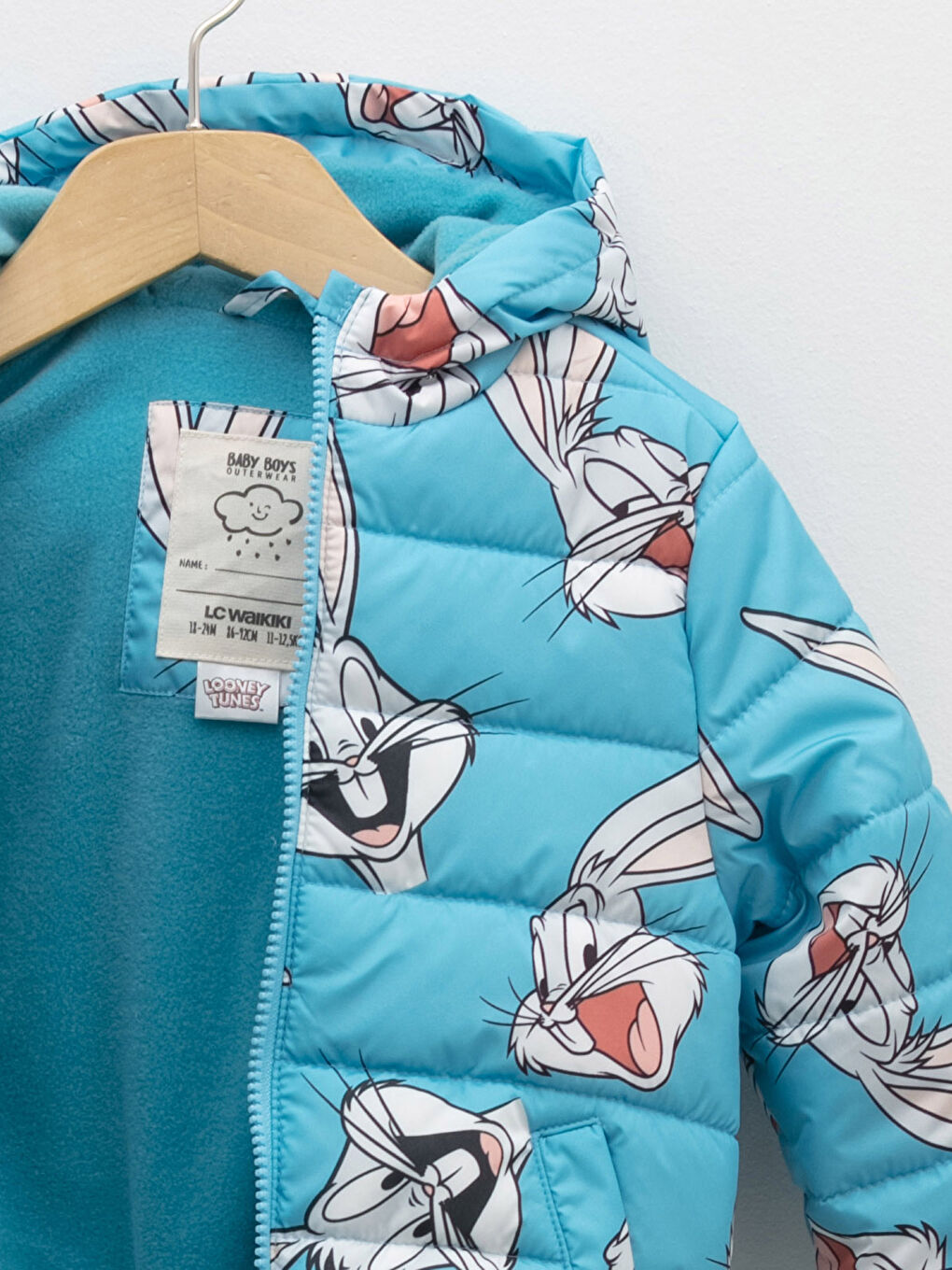 Hooded Bugs Bunny Printed Long Sleeve Baby Boy Zipper Coat-2