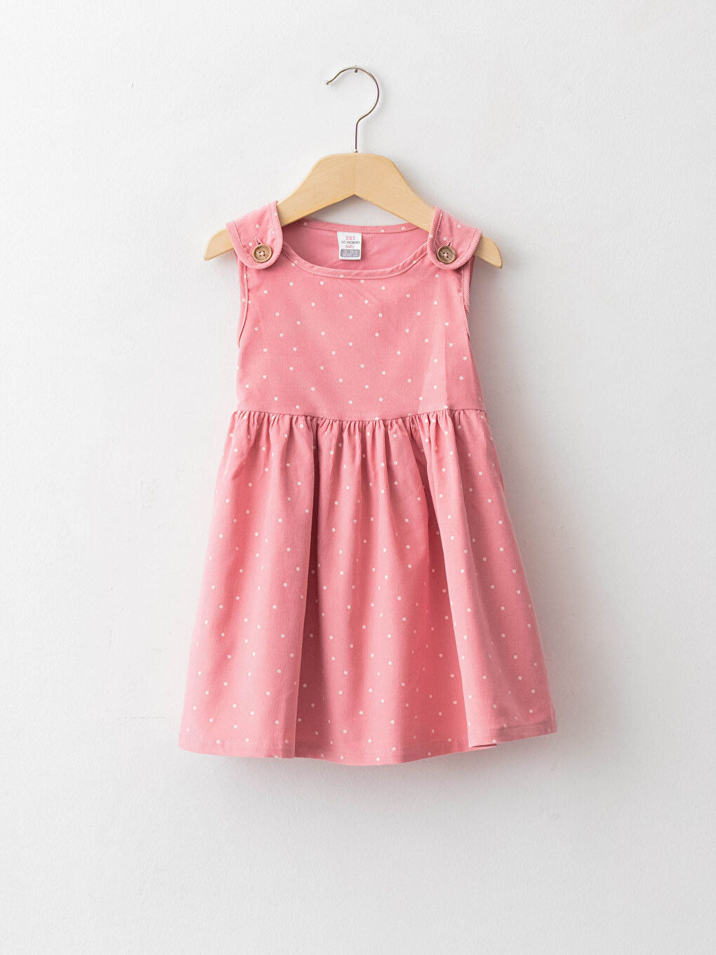 Pembe Bisiklet Yaka Desenli Pamuklu Kız Bebek Elbise