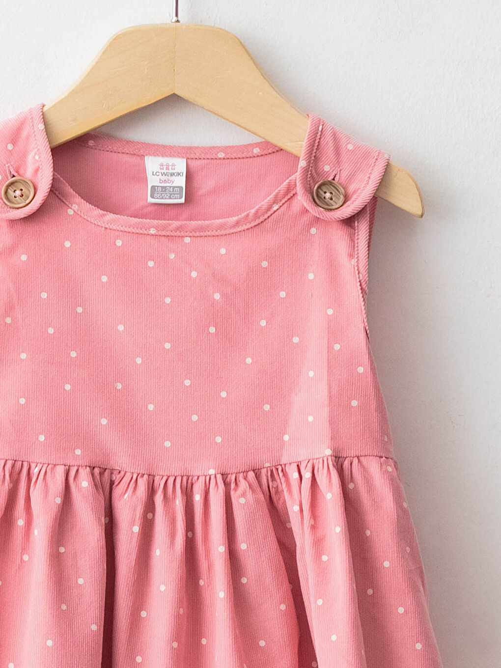 Pembe Bisiklet Yaka Desenli Pamuklu Kız Bebek Elbise-2