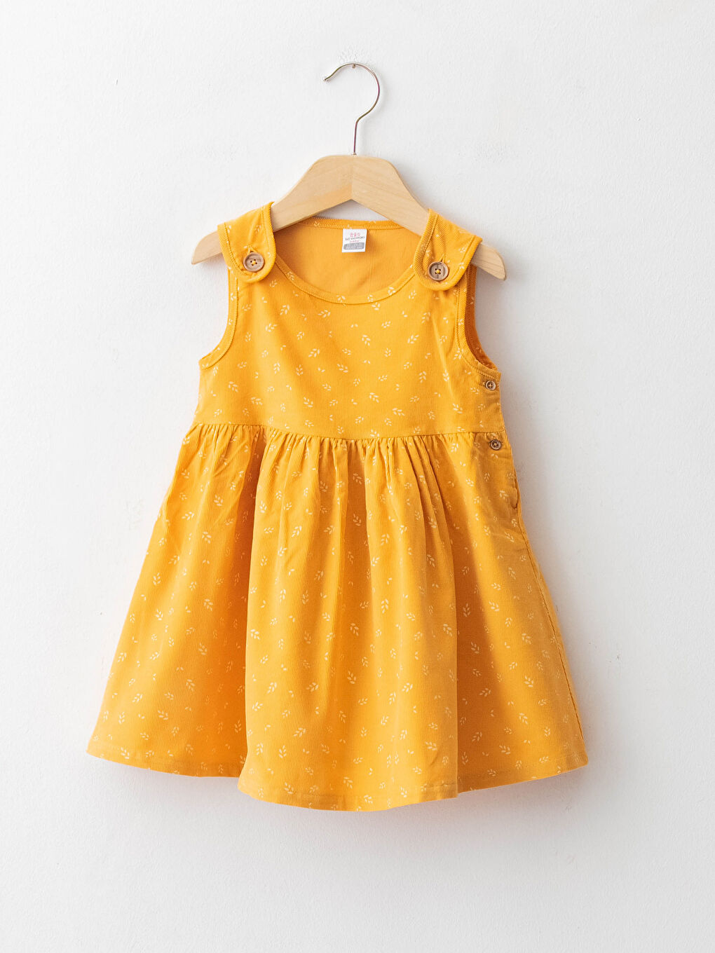 Sarı Bisiklet Yaka Desenli Pamuklu Kız Bebek Elbise