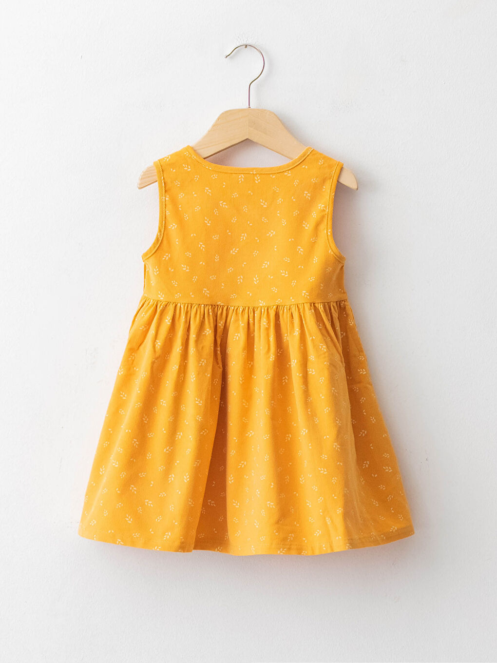 Sarı Bisiklet Yaka Desenli Pamuklu Kız Bebek Elbise-1