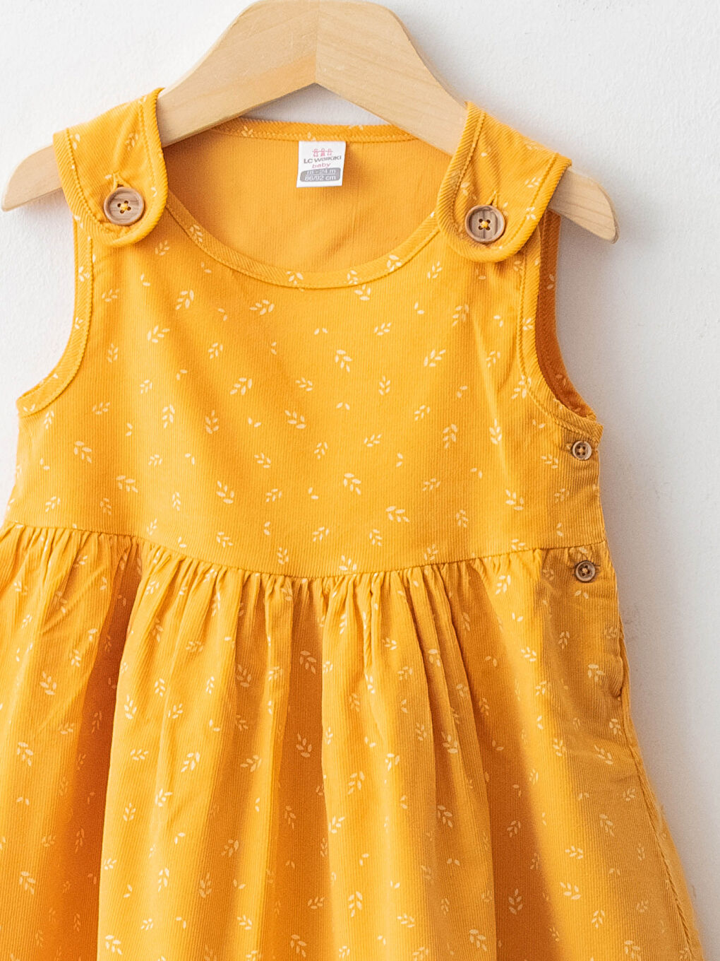 Sarı Bisiklet Yaka Desenli Pamuklu Kız Bebek Elbise-2