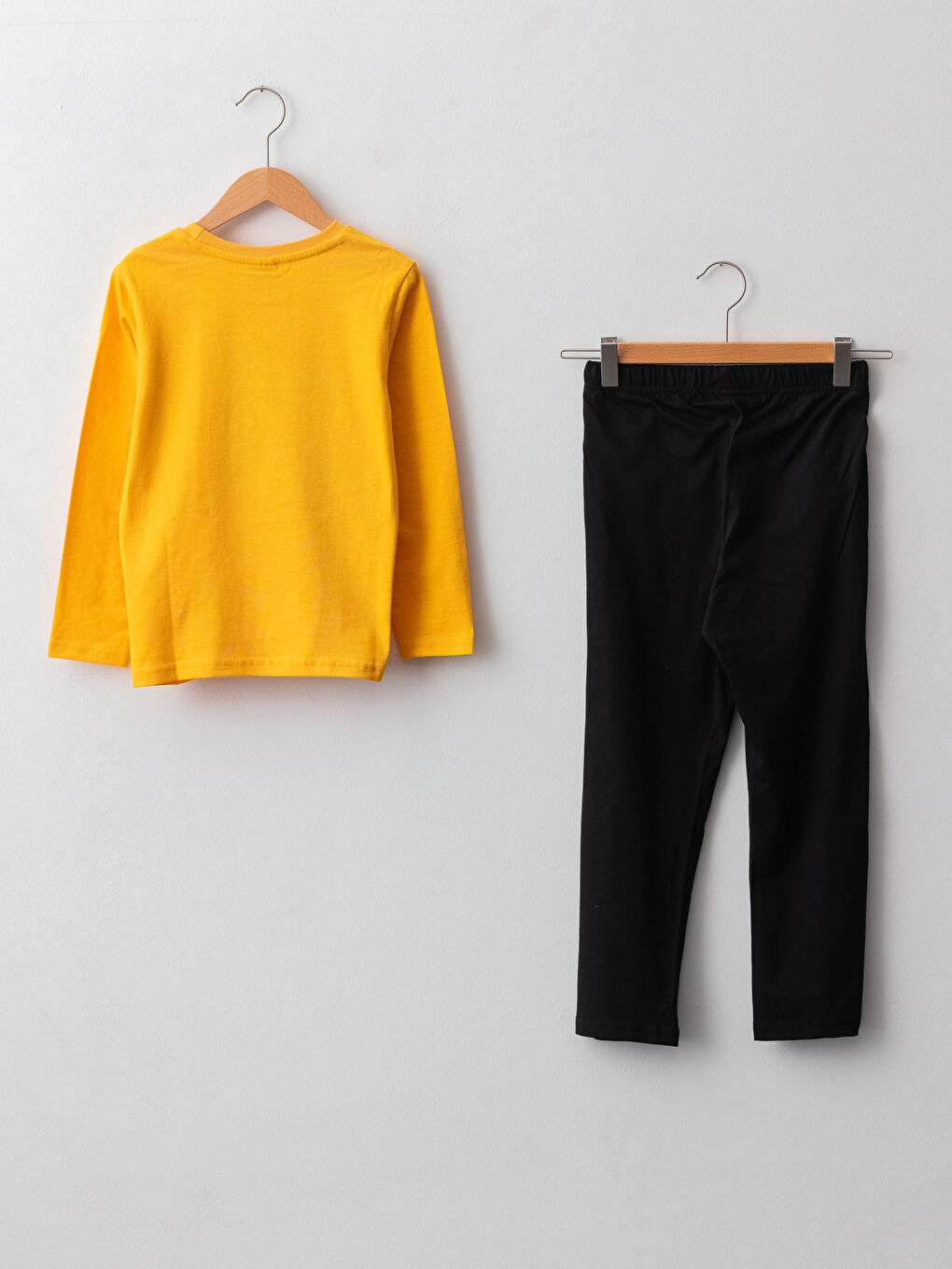 Sarı Bisiklet Yaka Baskılı Uzun Kollu Pamuklu Erkek Çocuk Pijama Takımı-1