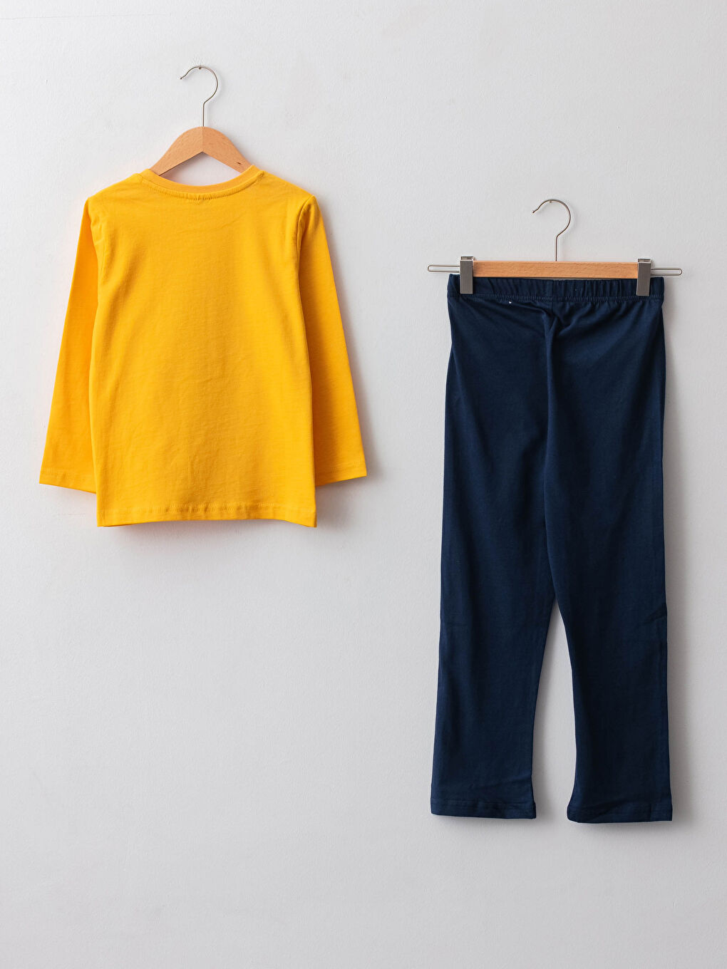 Sarı Bisiklet Yaka Baskılı Uzun Kollu Pamuklu Erkek Çocuk Pijama Takımı-1