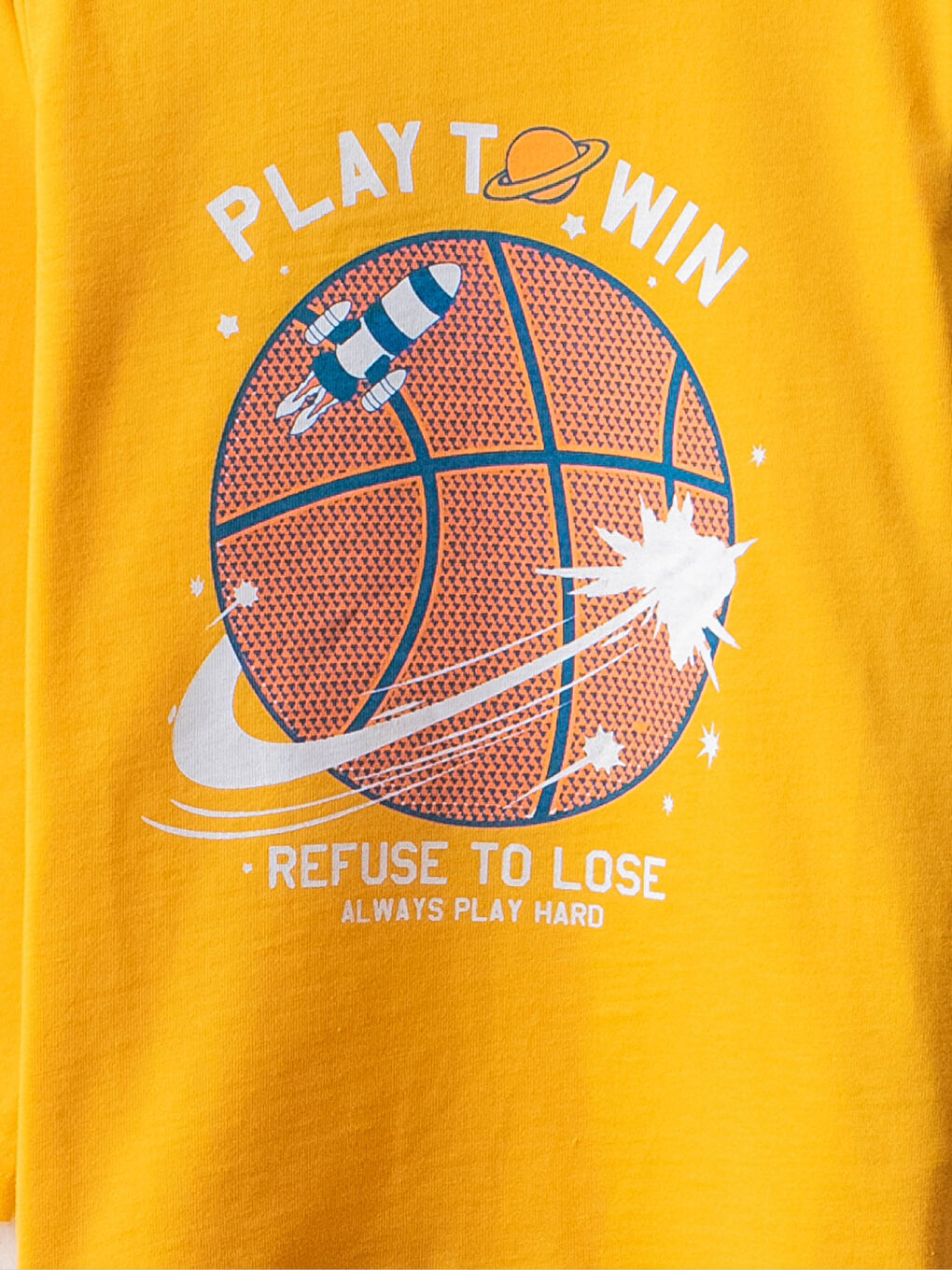 Sarı Bisiklet Yaka Baskılı Uzun Kollu Pamuklu Erkek Çocuk Pijama Takımı-2