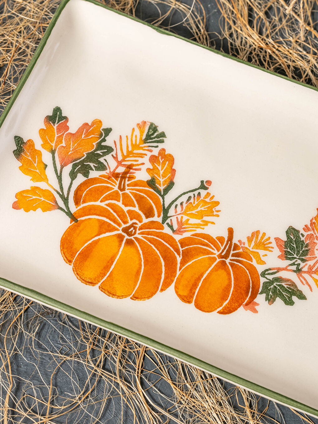 Turuncu Bal Kabağı Baskılı Seramik Sunum Tabağı 29x16 cm-1