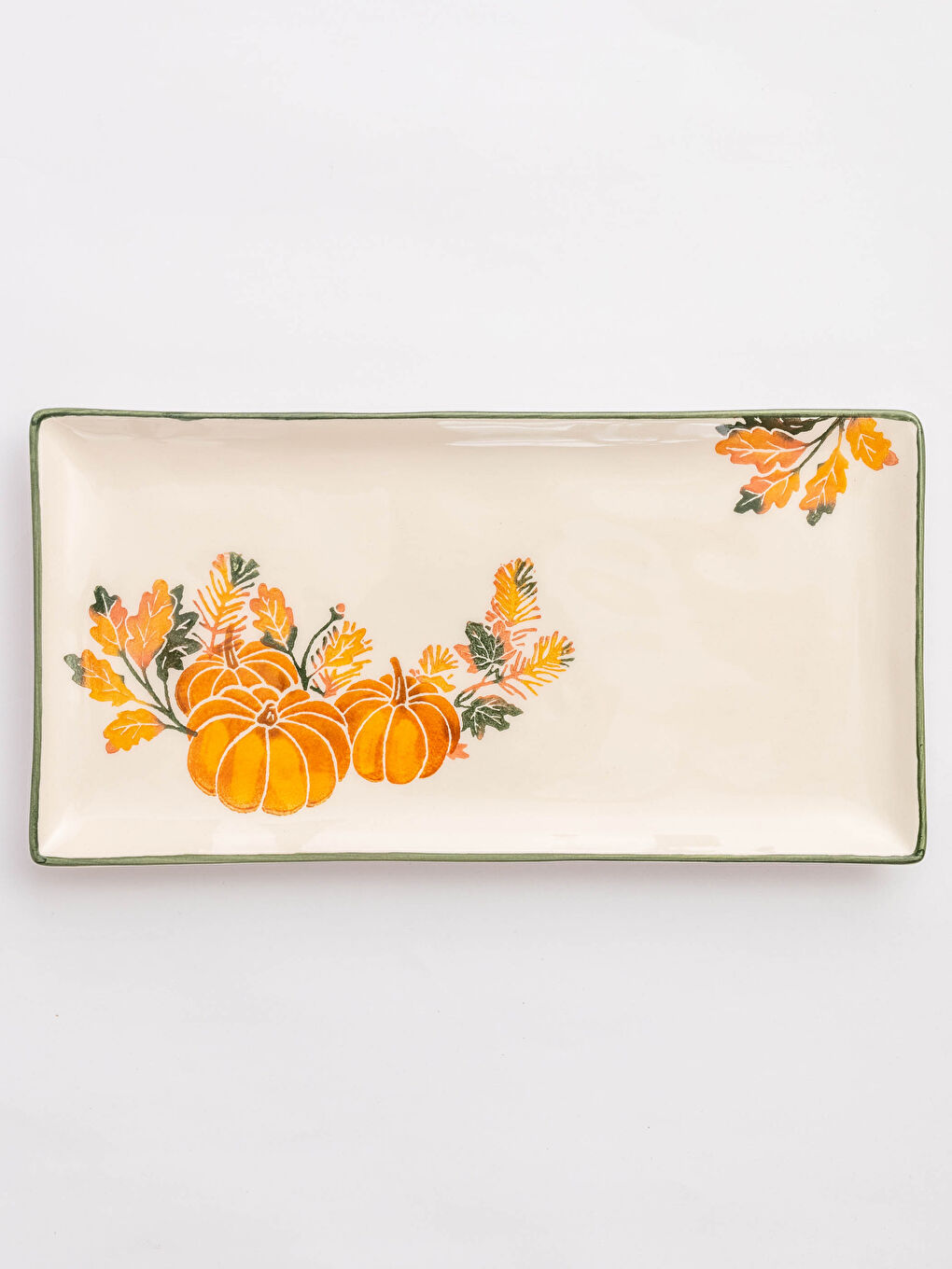 Turuncu Bal Kabağı Baskılı Seramik Sunum Tabağı 29x16 cm-2