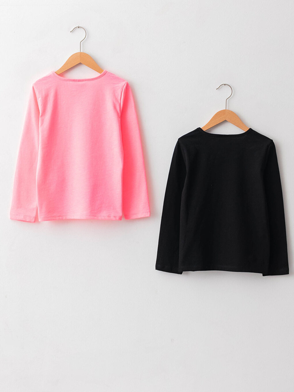 Siyah Bisiklet Yaka Baskılı Uzun Kollu Kız Çocuk Tişört 2'li-1