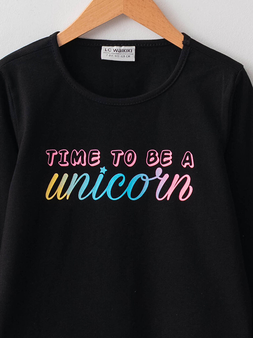 Siyah Bisiklet Yaka Baskılı Uzun Kollu Kız Çocuk Tişört 2'li-2