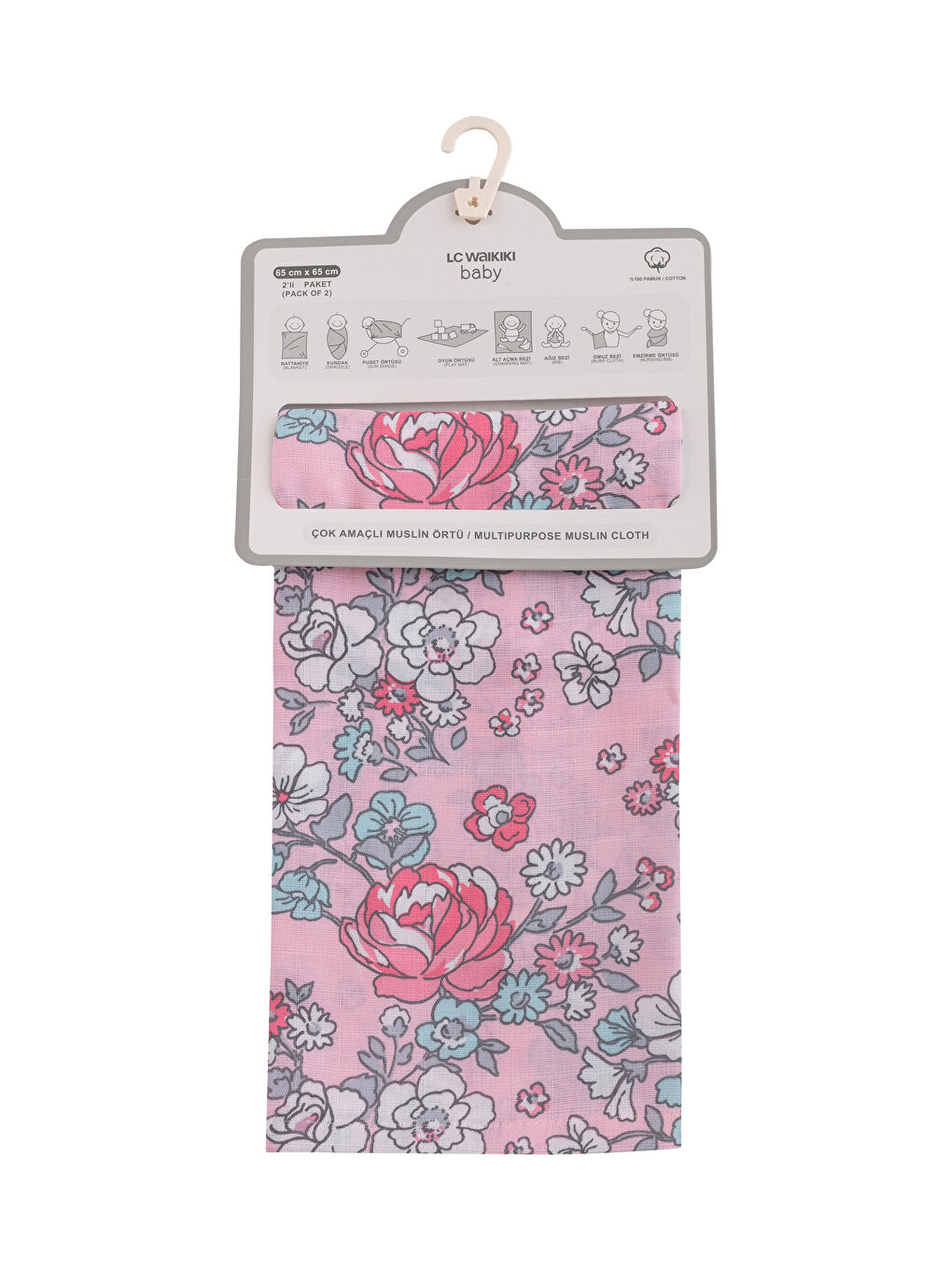 Pembe Pamuklu Kız Bebek Müslin Bez 2'li-3