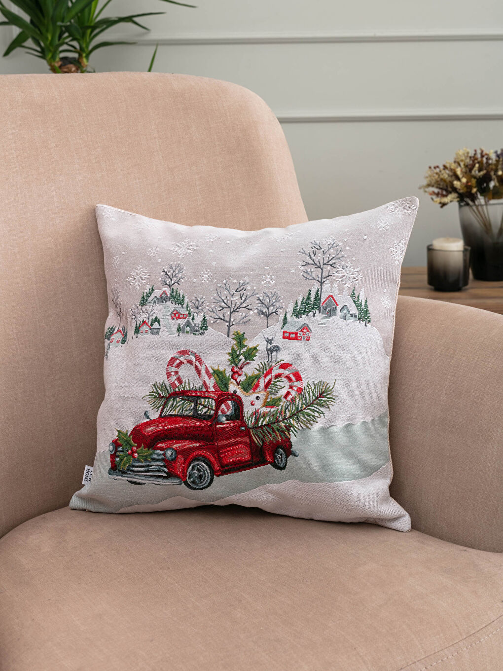 LCW HOME Christmas Themed Patterned Cushion Cover 45x45 Cm -W1DB92Z8-F9C