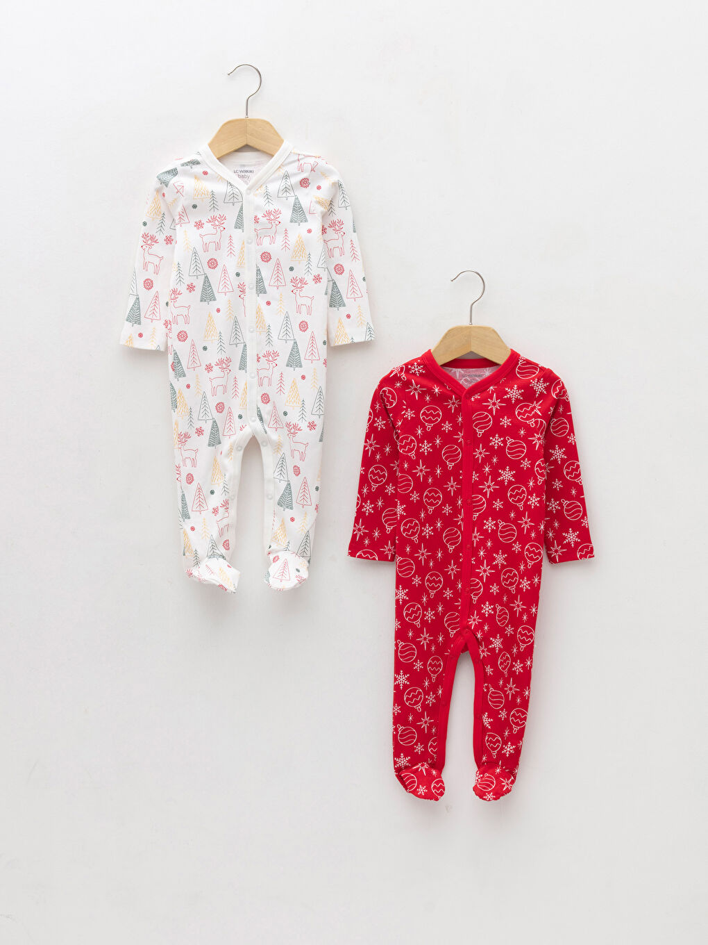 LCW baby V Neck Long Sleeve Printed Cotton Baby Girl Rompers 2 Pack -W1DC72Z1-LU8