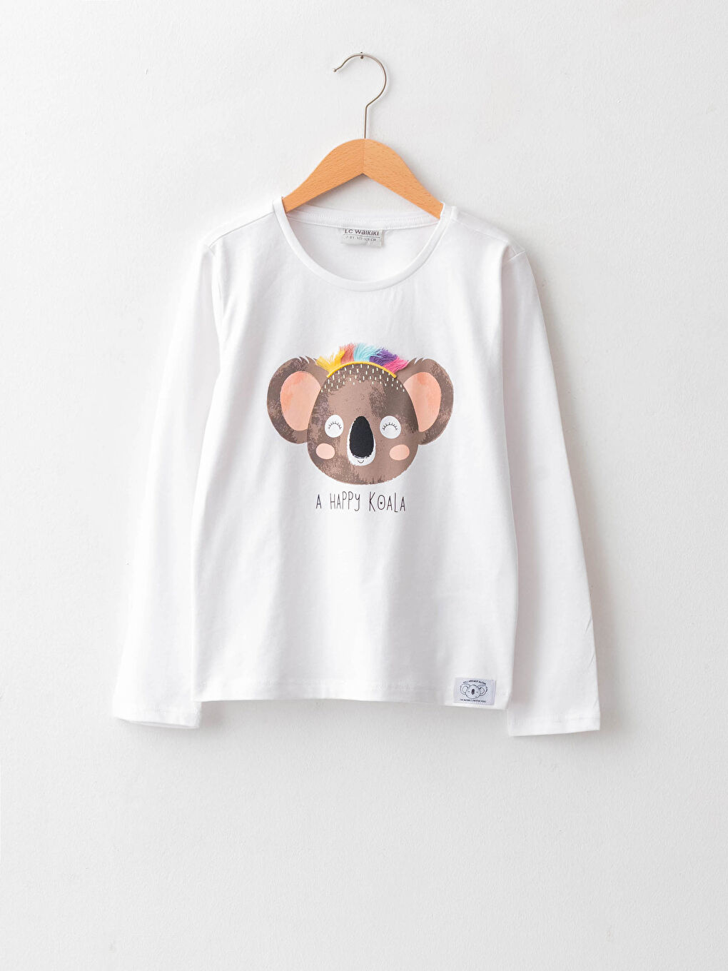 Crew Neck Printed Long Sleeve Cotton Girl T-shirt