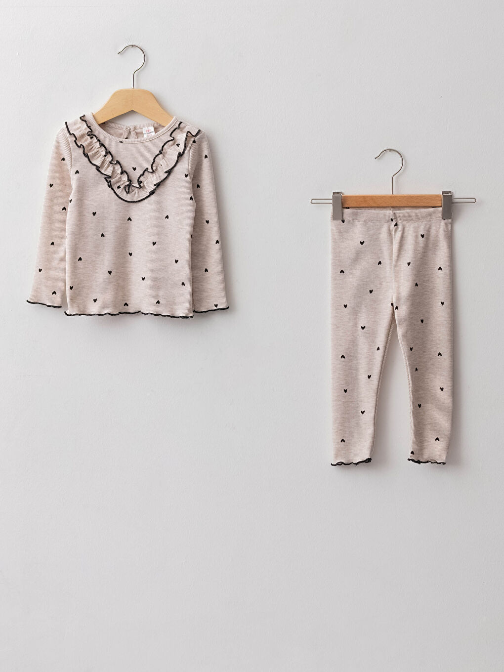 Karışık Bisiklet Yaka Uzun Kollu Desenli Kız Bebek Bluz ve Tayt 2'li Takım