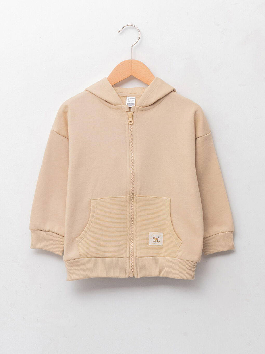 Bej Kapüşonlu Uzun Kol Basic Erkek Bebek Fermuarlı Sweatshirt