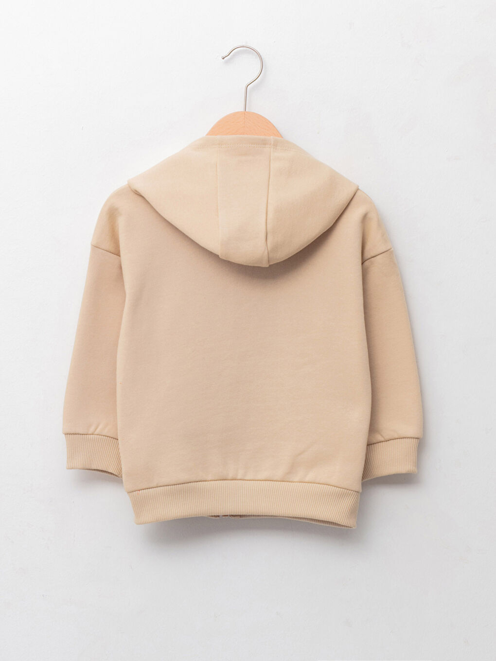 Bej Kapüşonlu Uzun Kol Basic Erkek Bebek Fermuarlı Sweatshirt-1
