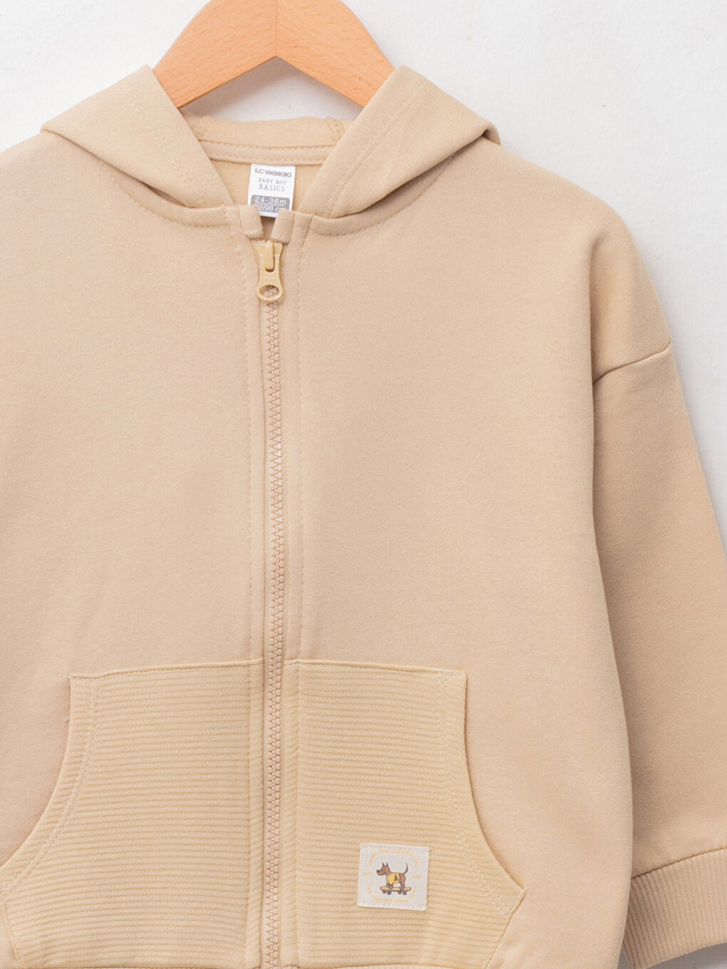 Bej Kapüşonlu Uzun Kol Basic Erkek Bebek Fermuarlı Sweatshirt-2