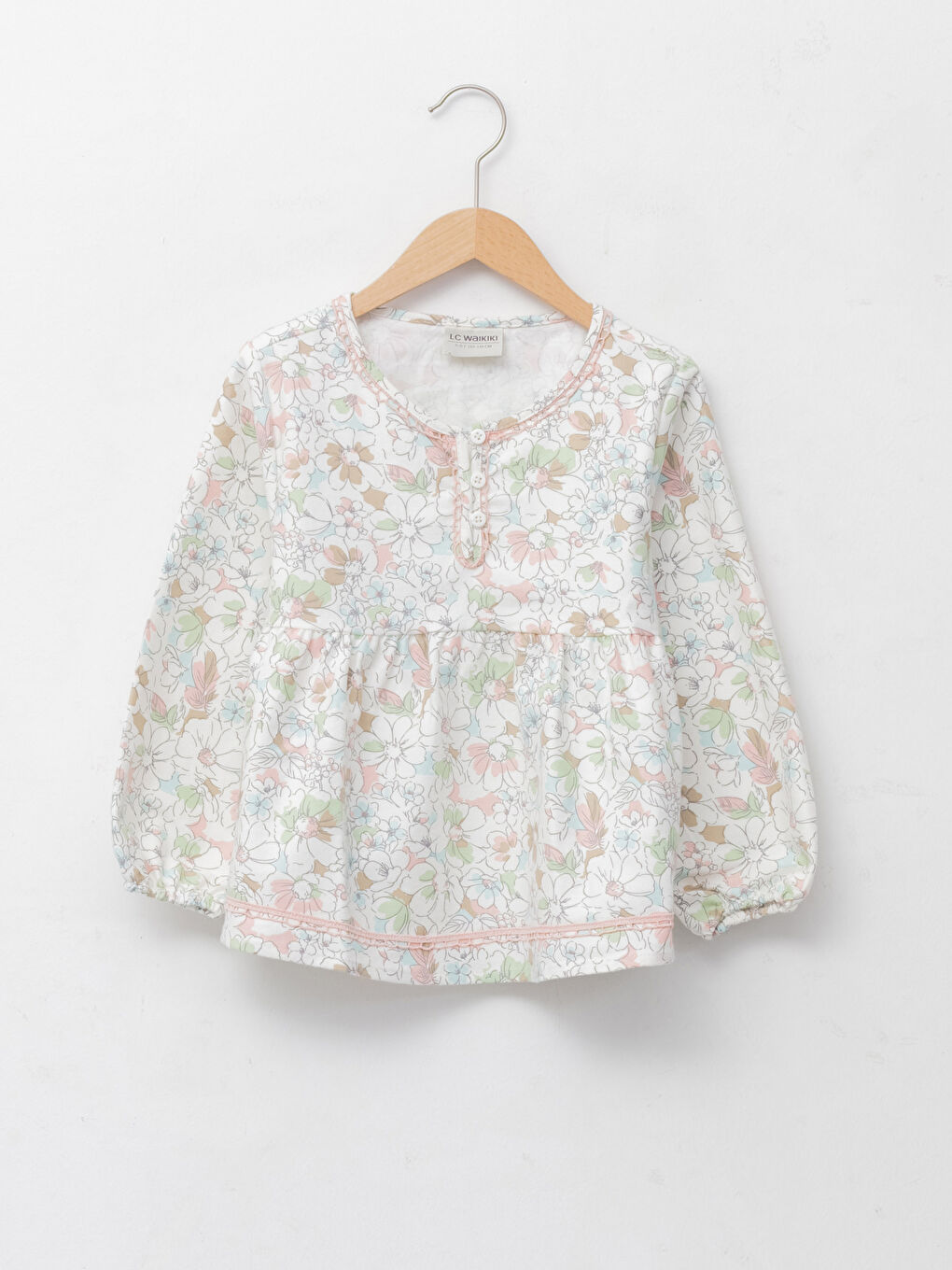 Crew Neck Patterned Long Sleeve Girl's Blouse