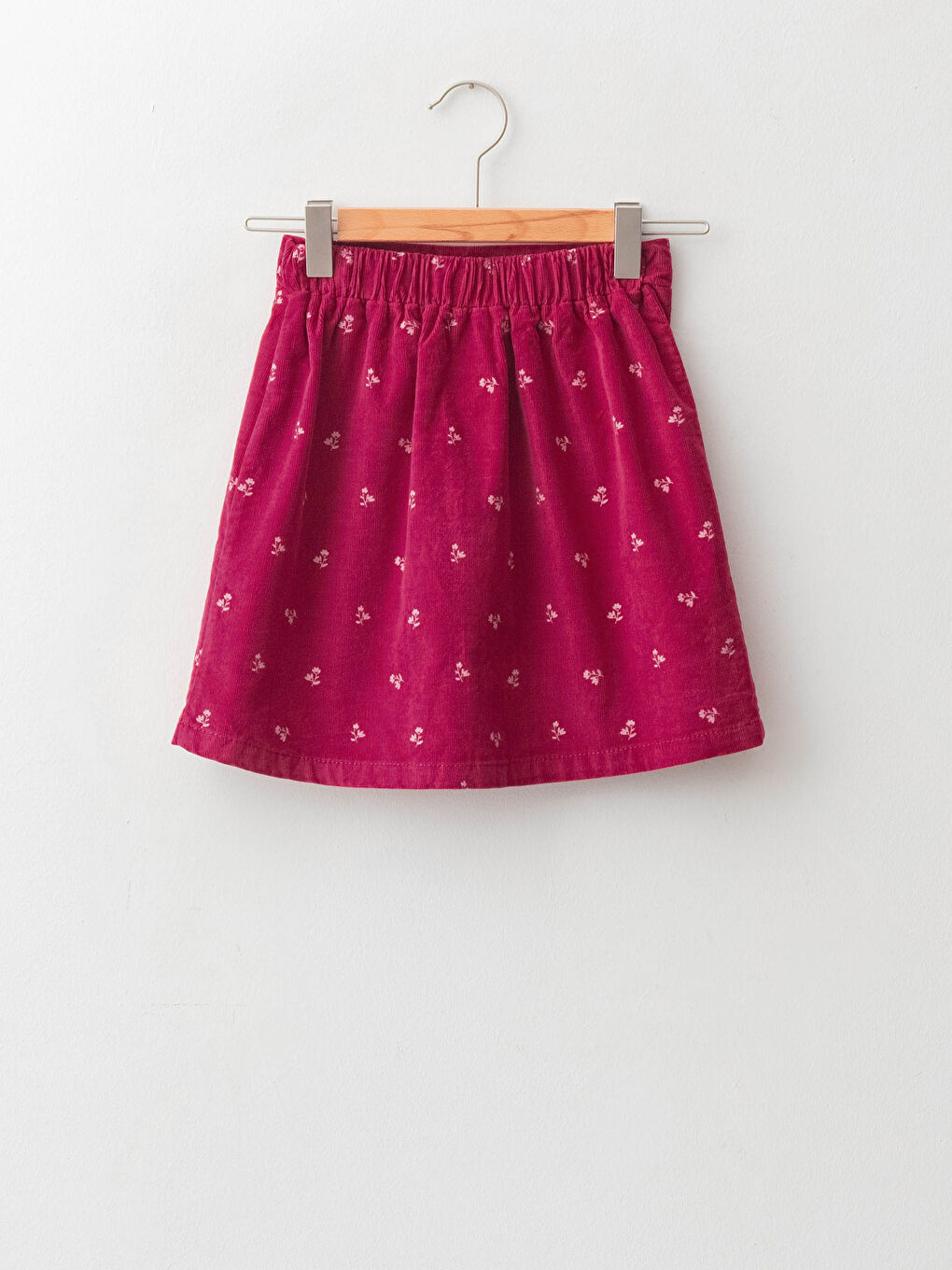 Bordo Desenli Kız Çocuk Kadife Etek-1